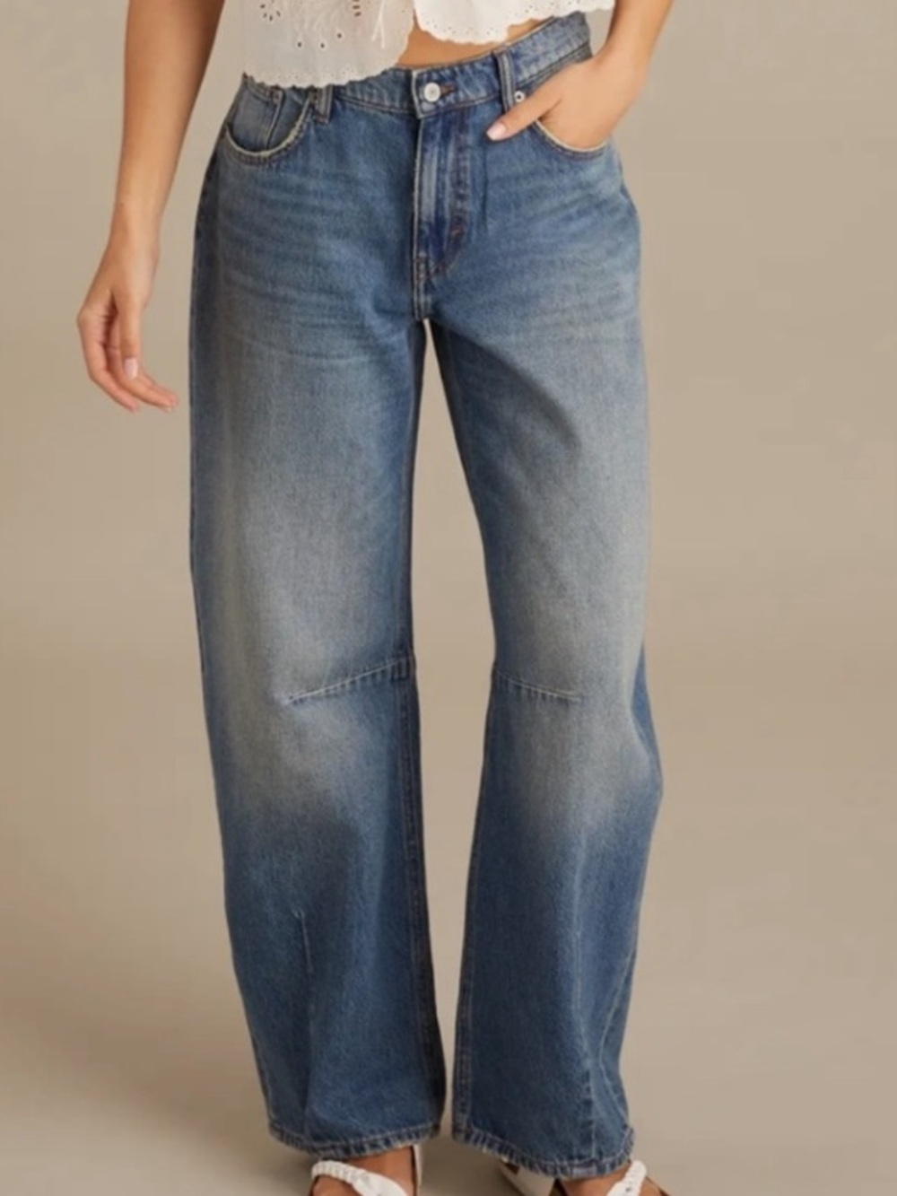 Lucky Brand Barrel Wide Leg Jeans Vintage Wash Shabby Chic Grunge Boho 10 / 30